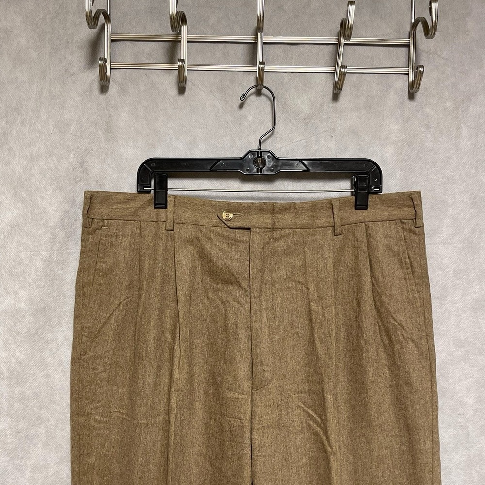 Bill Blass Pants Men 38x33 Beig Cashmere Wool Winter Flannel Cuff Double Pleated